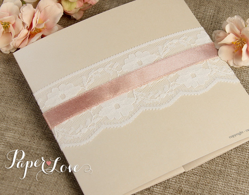 Personalised Wedding Invitations & Evening Invites Handmade - Lace Vintage