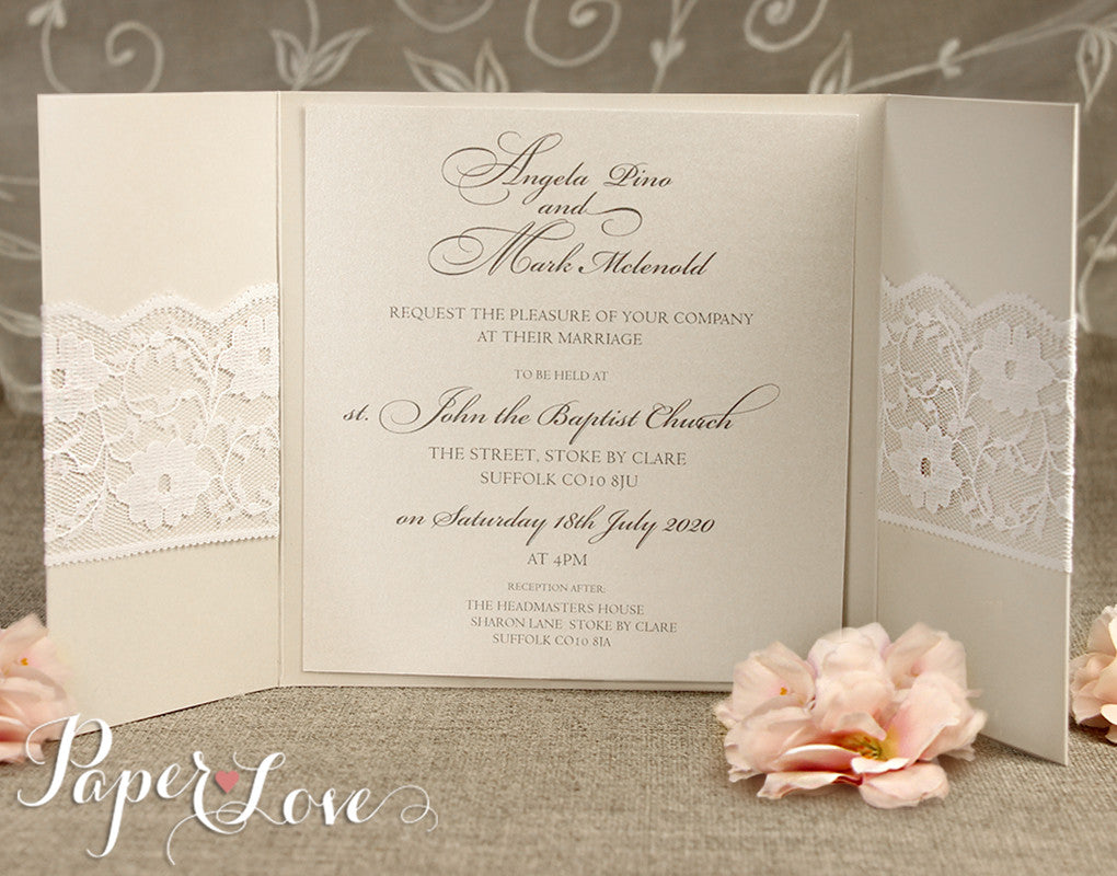 Personalised Wedding Invitations & Evening Invites Handmade - Lace Vintage