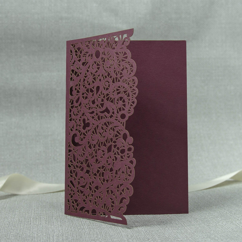 Burgundy Pocketfold Laser Cut Invitations