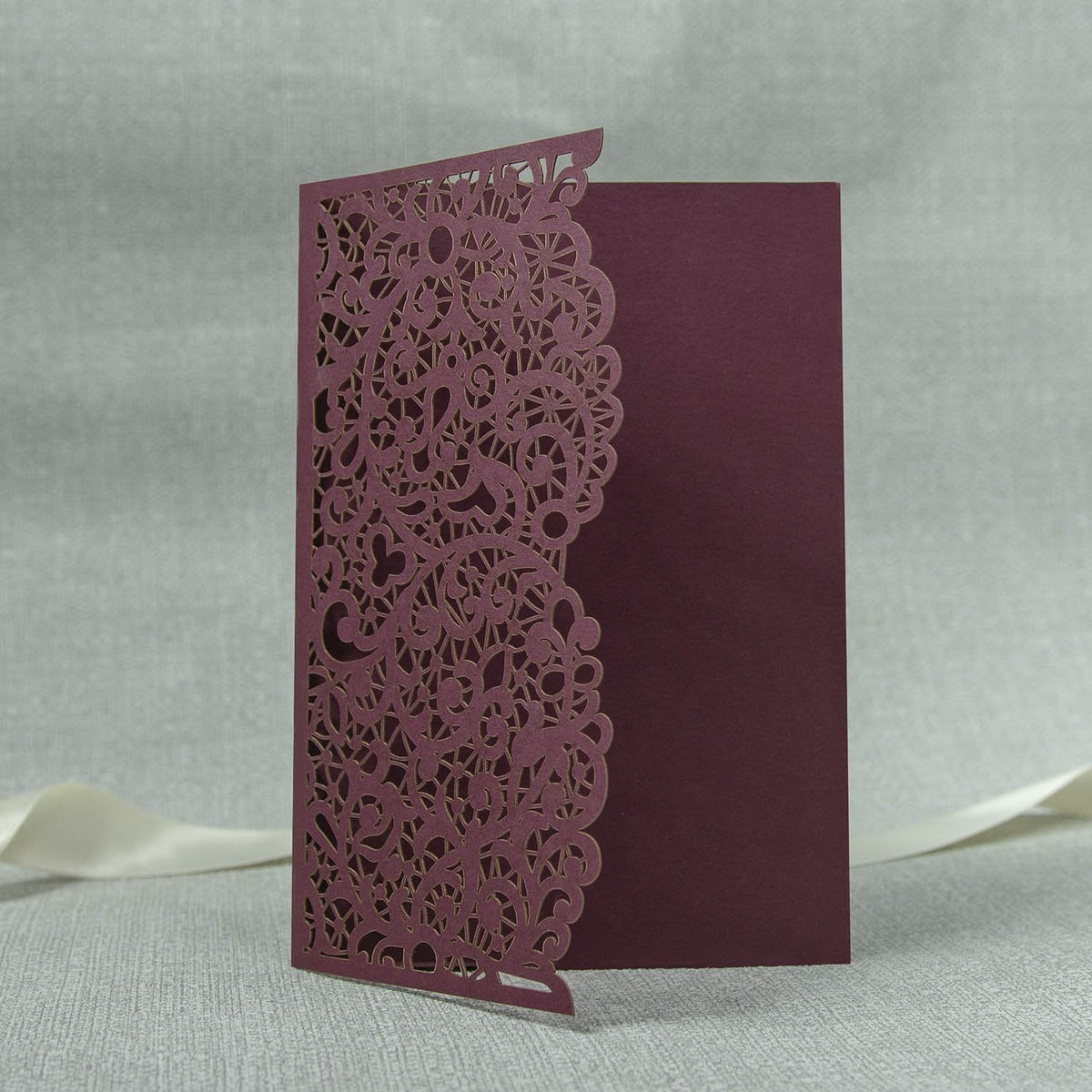Burgundy Pocketfold Laser Cut Invitations