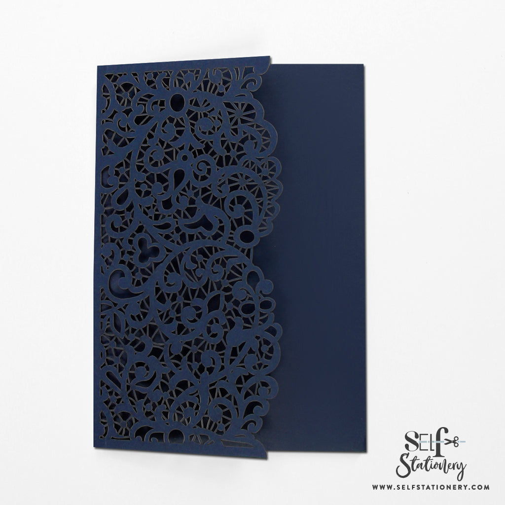 Navy Blue Laser Cut Pocket Fold With Envelope