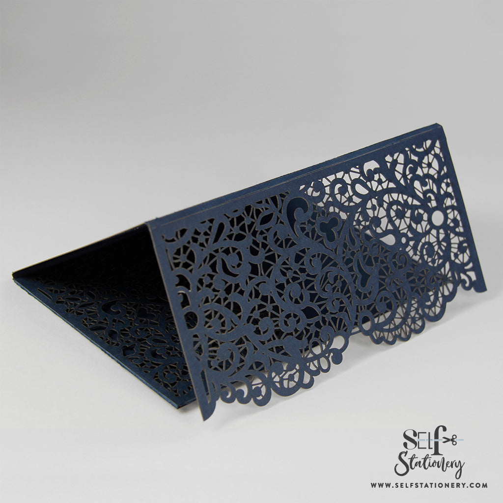 Navy Blue Laser Cut Pocket Fold With Envelope