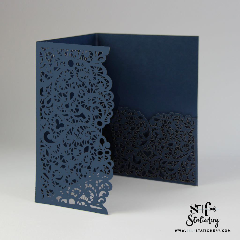 Navy Blue Laser Cut Pocket Fold With Envelope