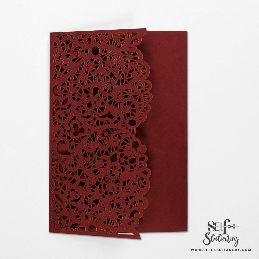 Burgundy Laser Cut Pocket Fold  With Envelope