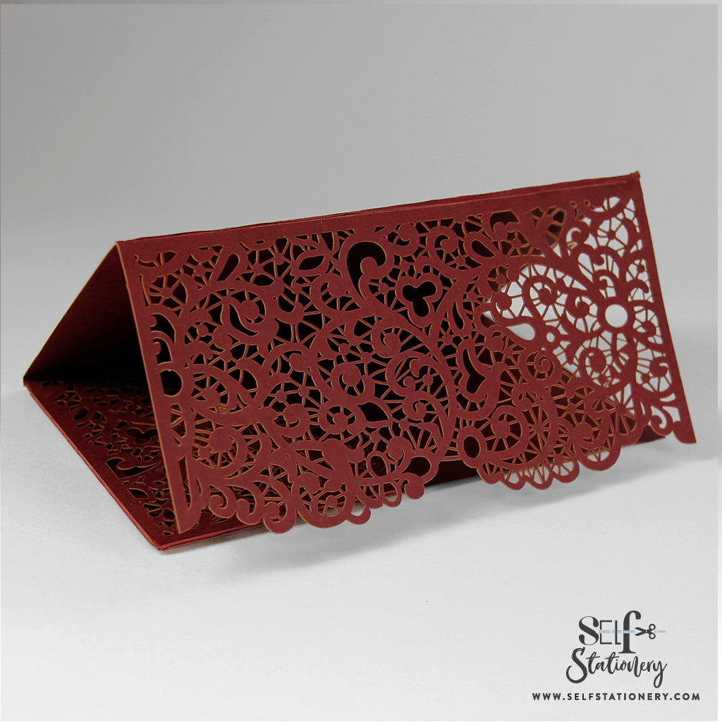 Burgundy Laser Cut Pocket Fold  With Envelope