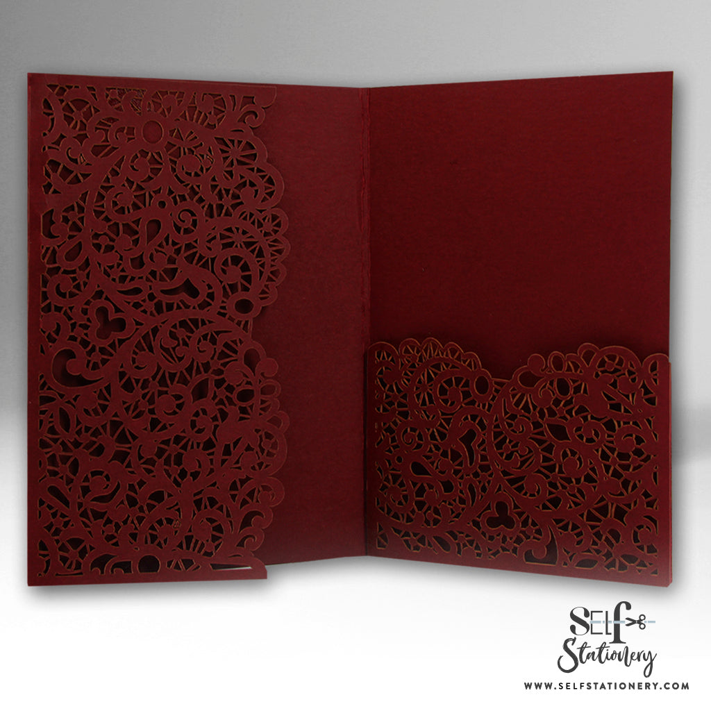 Burgundy Laser Cut Pocket Fold  With Envelope