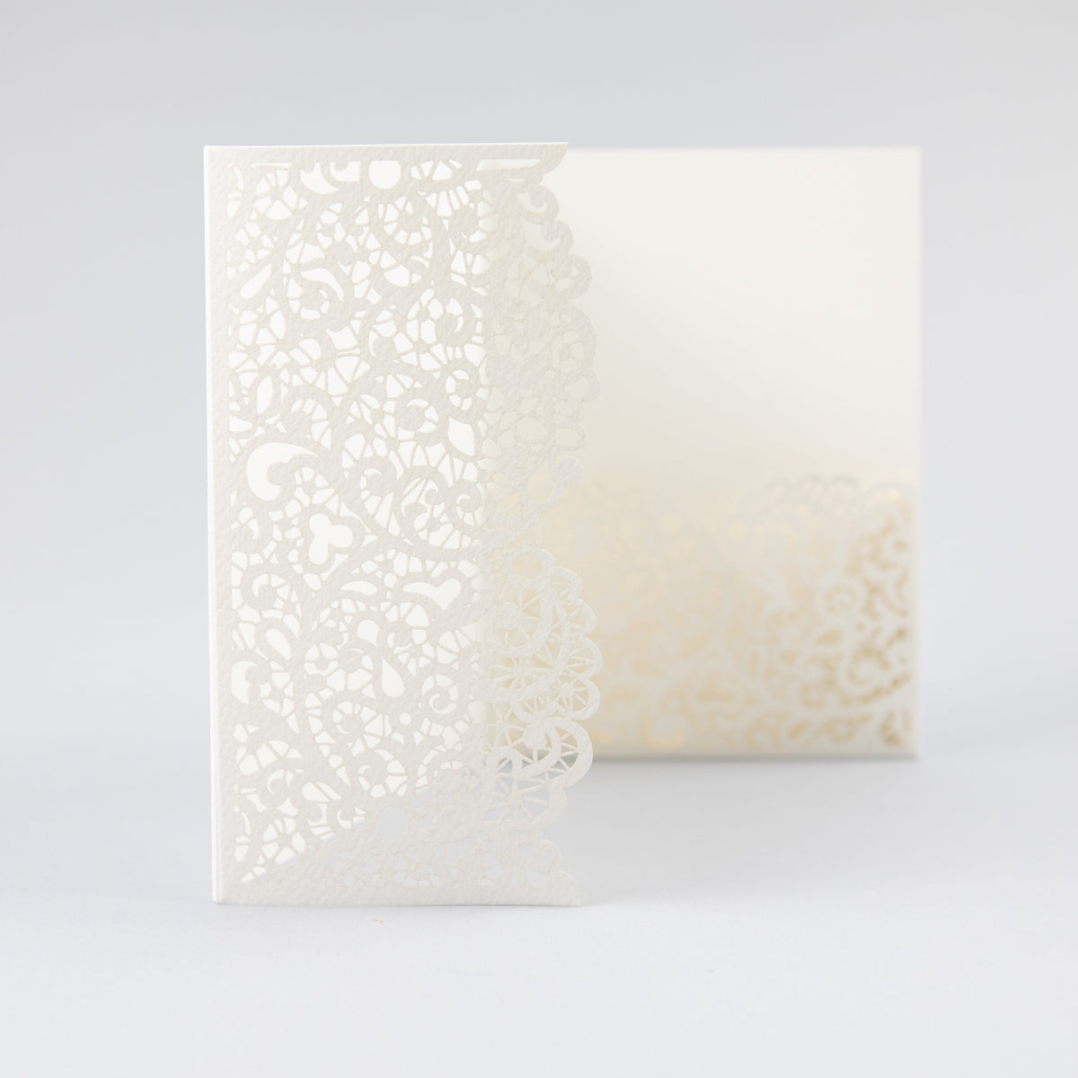 White Pocketfold Lace Floral Wedding Invitations