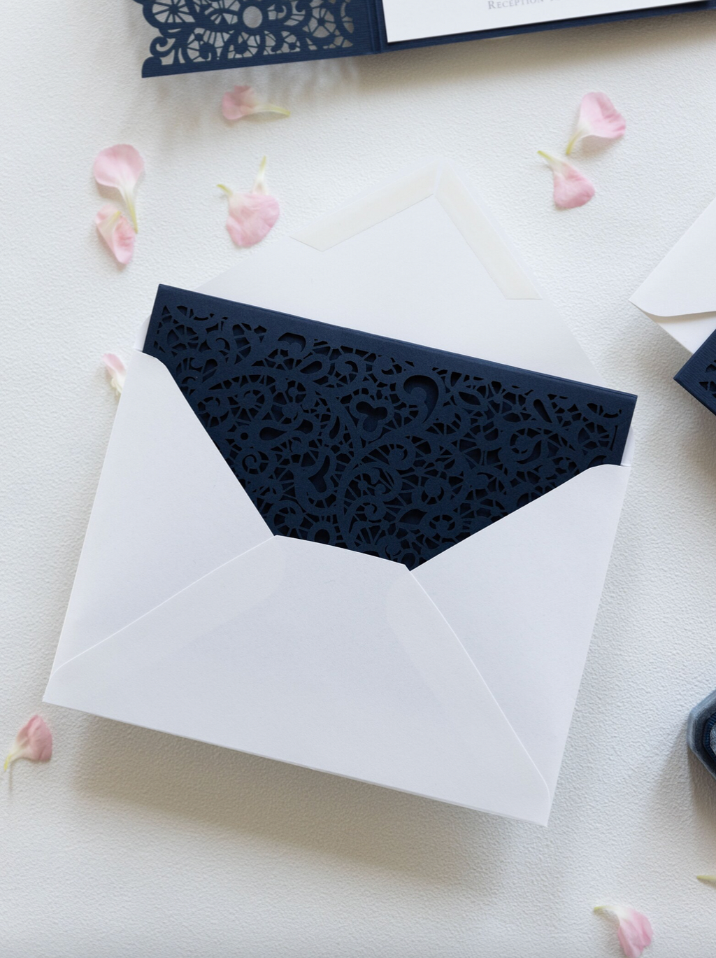 Navy Blue Laser Cut Pocket Fold With Envelope