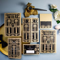 Golden Art Deco Great Gatsby Laser Cut Gatefold Wedding Evening Invitation