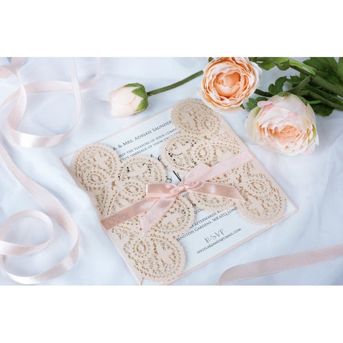 Elegant Peach Two Side Opening Wedding Invitations