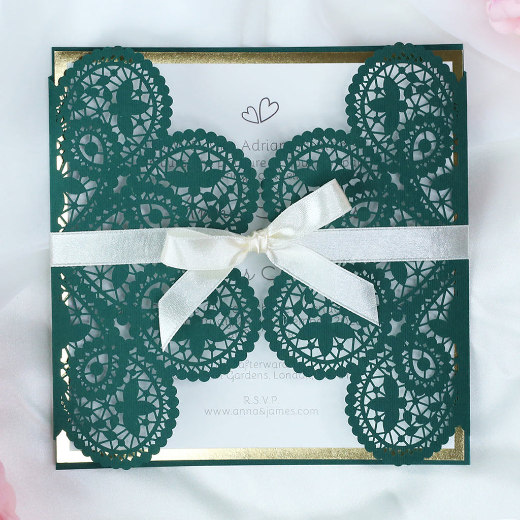 Green Wedding DIY Invitations Laser Cut Set Box Wedding invitation Do It Yourself