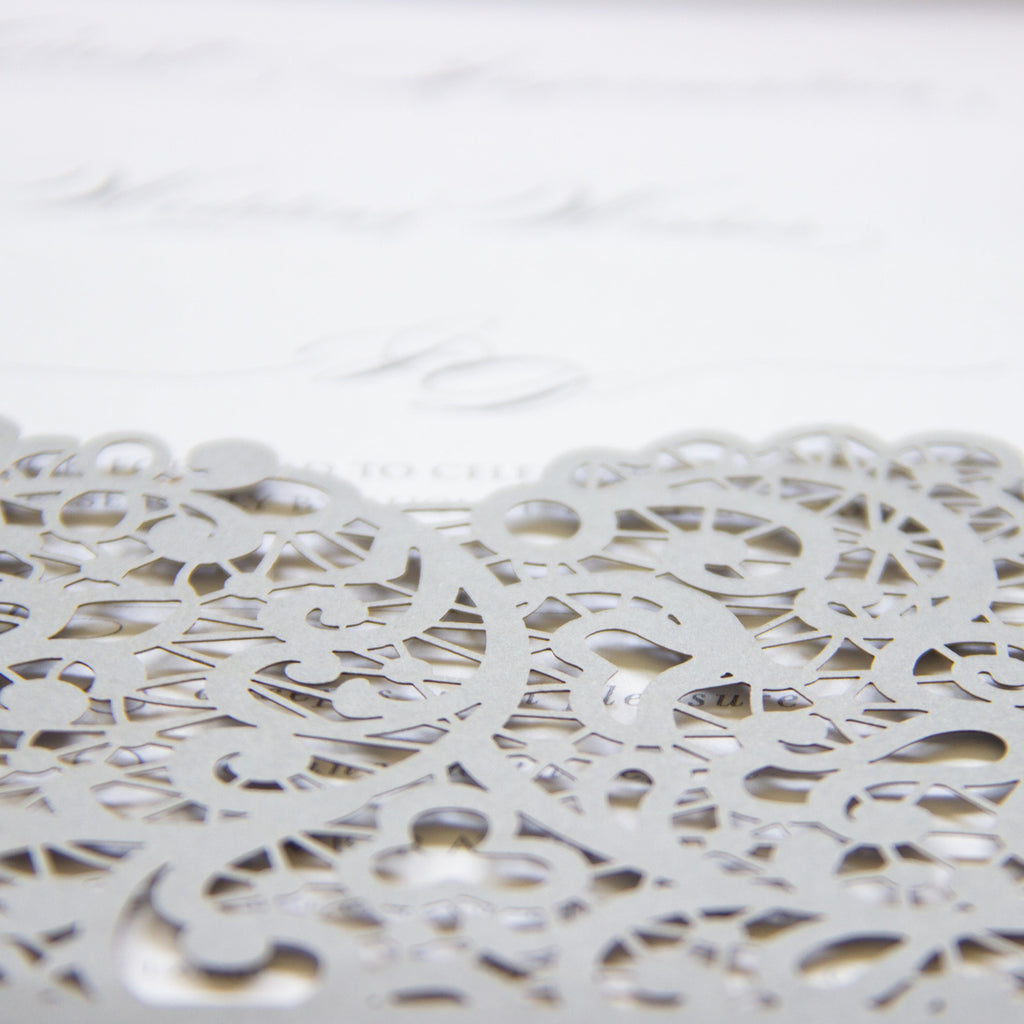 Laser Cut Covers Pocket Fold Invitations Grey - Pocketfold Elements, DIY Cut, 3 fold pocket, Wedding Cards
