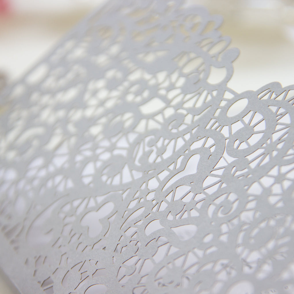 Laser Cut Covers Pocket Fold Invitations Grey - Pocketfold Elements, DIY Cut, 3 fold pocket, Wedding Cards