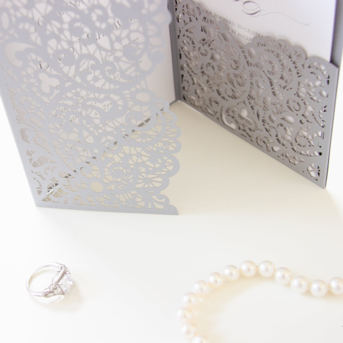 Laser Cut Covers Pocket Fold Invitations Grey - Pocketfold Elements, DIY Cut, 3 fold pocket, Wedding Cards