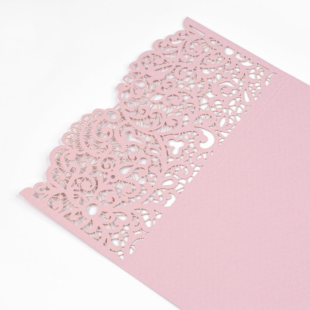 Laser Cut Invitation Covers Pink Color Pocket Fold Invitations DIY invitations Wedding Birthday Christening Cards 3 Fold Pocket + Envelope