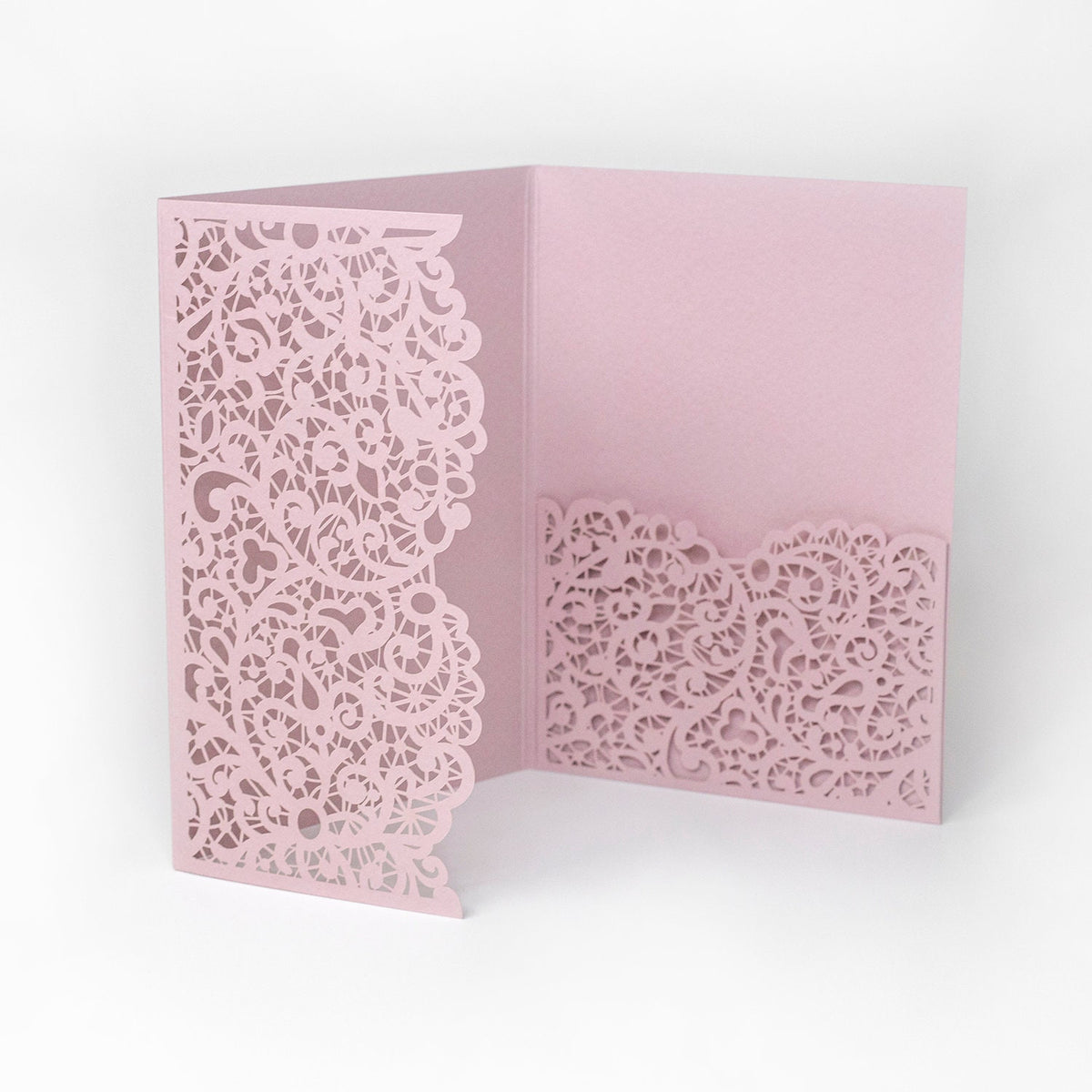 Laser Cut Invitation Covers Pink Color Pocket Fold Invitations DIY invitations Wedding Birthday Christening Cards 3 Fold Pocket + Envelope