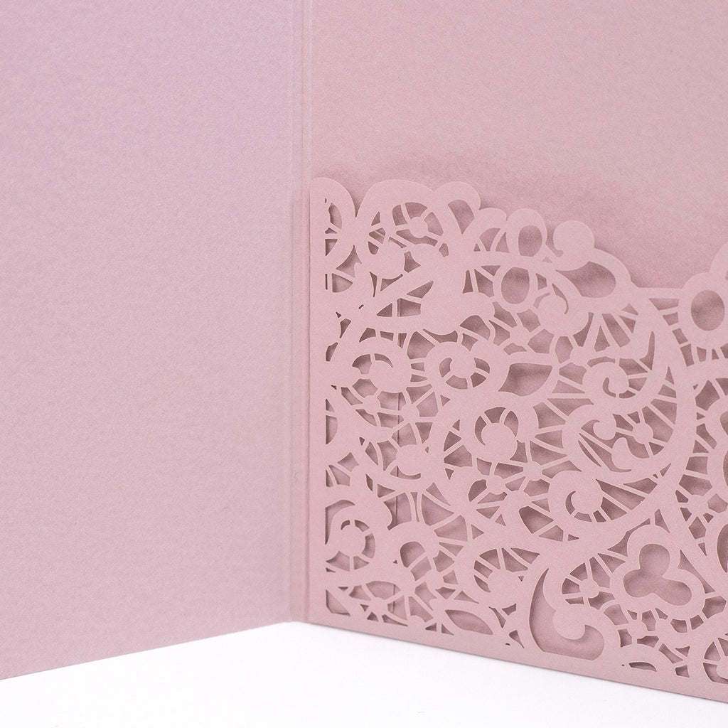 Laser Cut Invitation Covers Pink Color Pocket Fold Invitations DIY invitations Wedding Birthday Christening Cards 3 Fold Pocket + Envelope
