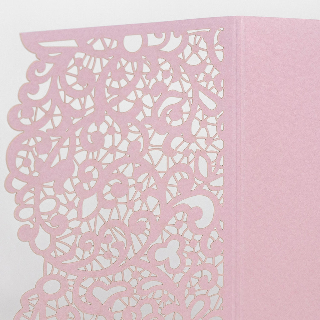 Laser Cut Invitation Covers Pink Color Pocket Fold Invitations DIY invitations Wedding Birthday Christening Cards 3 Fold Pocket + Envelope