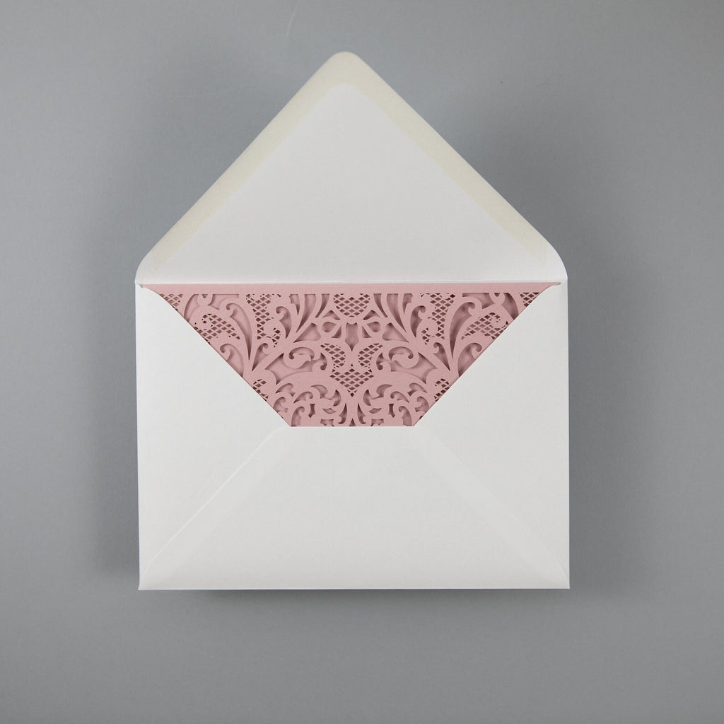Laser Cut Invitation Covers Pink Color Pocket Fold Invitations DIY invitations Wedding Birthday Christening Cards 3 Fold Pocket + Envelope