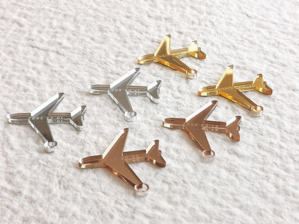 Airplane Charms for Destination Wedding Invitations, Personalized Airplane Tags