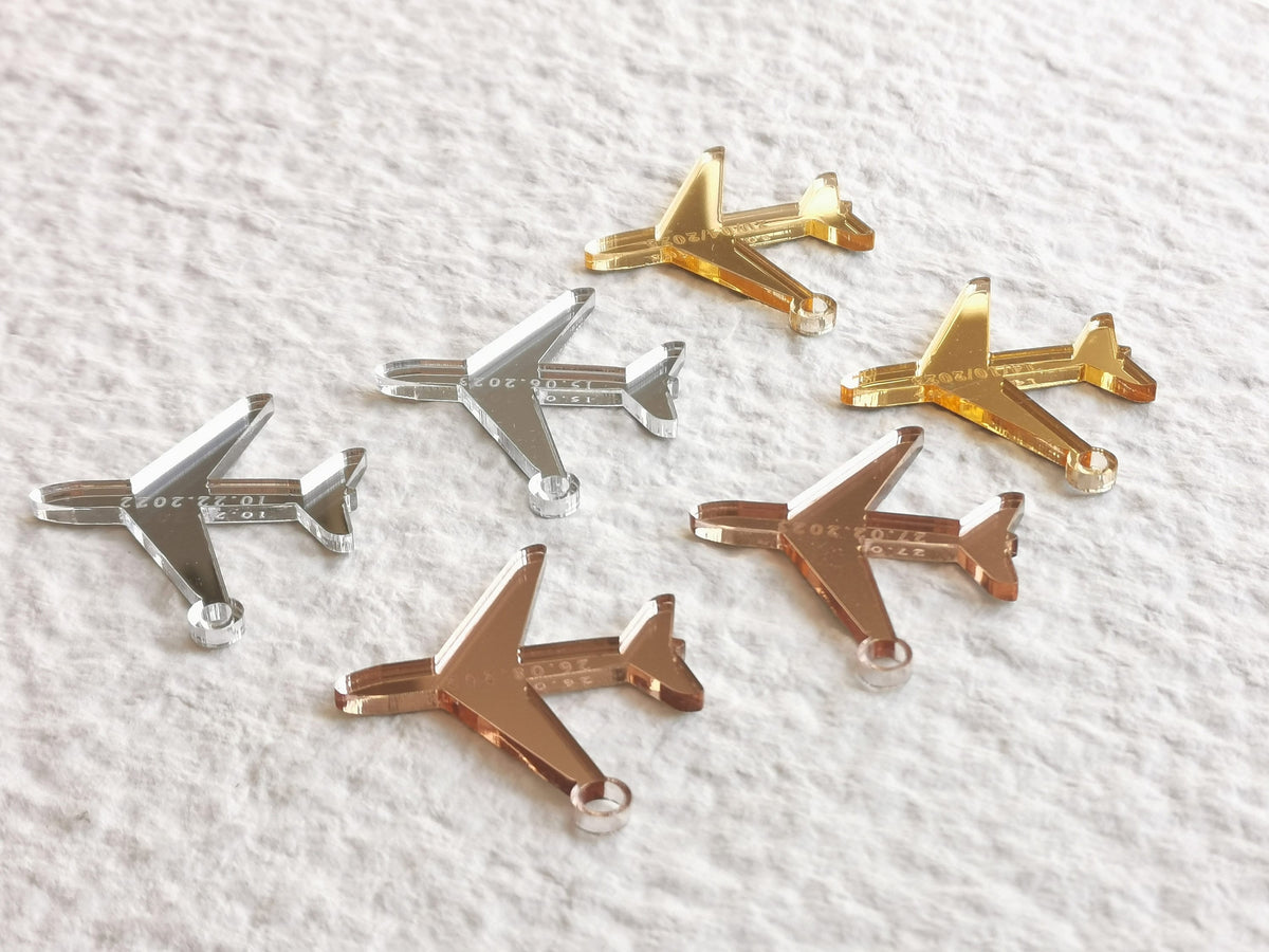 Airplane Charms for Destination Wedding Invitations, Personalized Airplane Tags