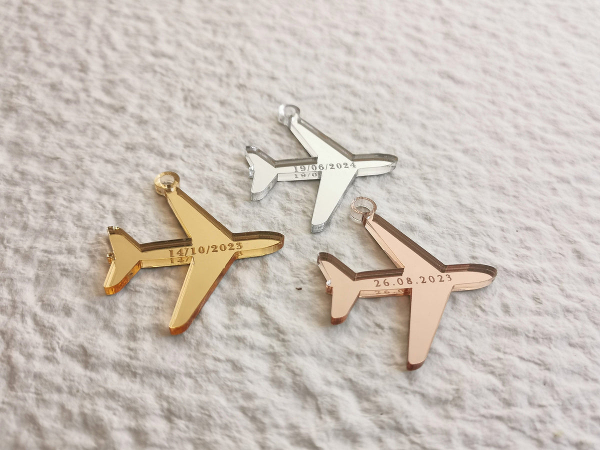 Airplane Charms for Destination Wedding Invitations, Personalized Airplane Tags