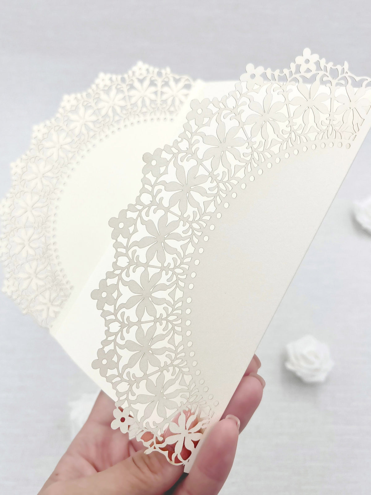 Lace Laser Cut Cover for 5x7 Wedding Invitation - Custom Color