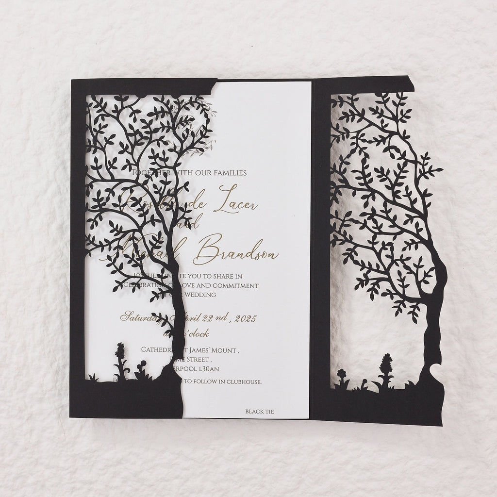 Rustic Laser Cut Wedding Cover With Tree Motif For 5x7 Card, DIY Invitation, Baptism, Anniversary