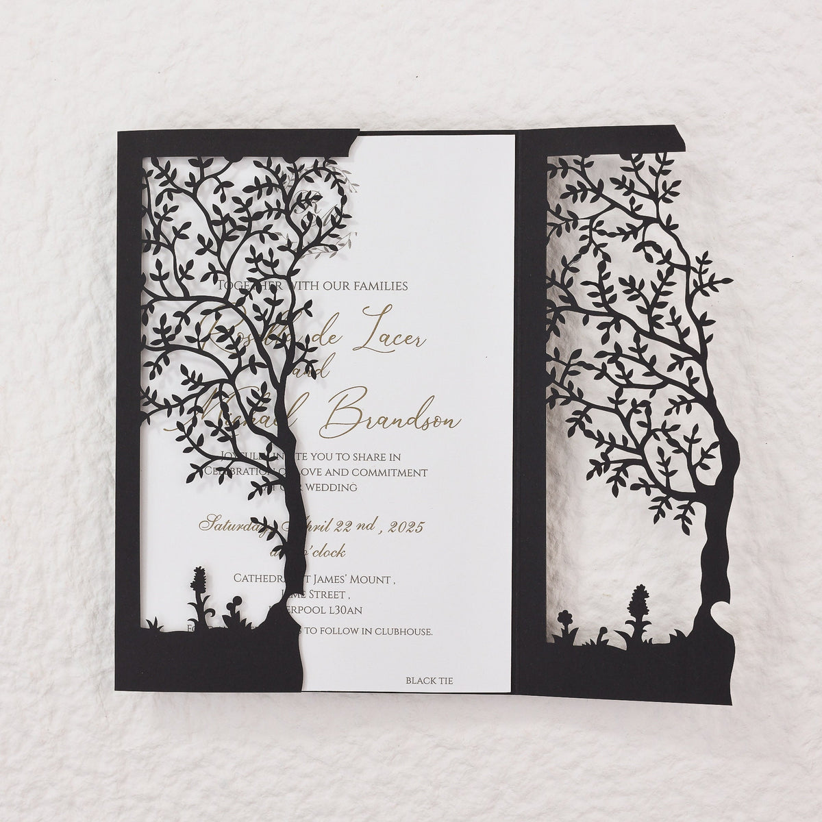 Rustic Laser Cut Wedding Cover With Tree Motif For 5x7 Card, DIY Invitation, Baptism, Anniversary