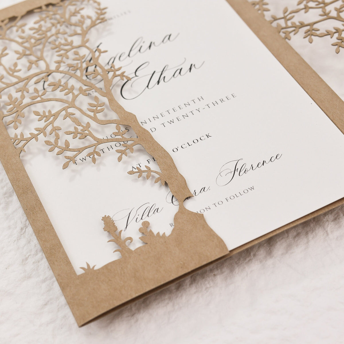 Rustic Laser Cut Wedding Cover With Tree Motif For 5x7 Card, DIY Invitation, Baptism, Anniversary