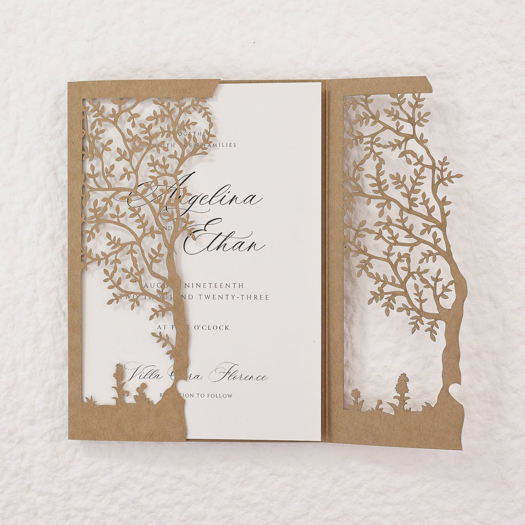 Rustic Laser Cut Wedding Cover With Tree Motif For 5x7 Card, DIY Invitation, Baptism, Anniversary