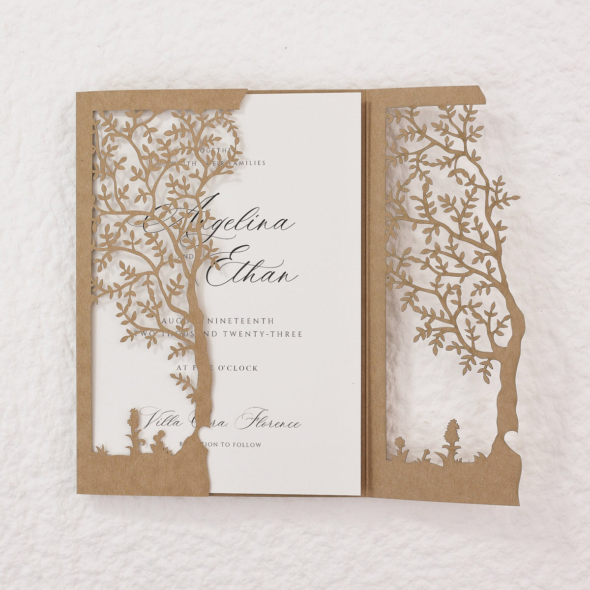 Rustic Laser Cut Wedding Cover With Tree Motif For 5x7 Card, DIY Invitation, Baptism, Anniversary