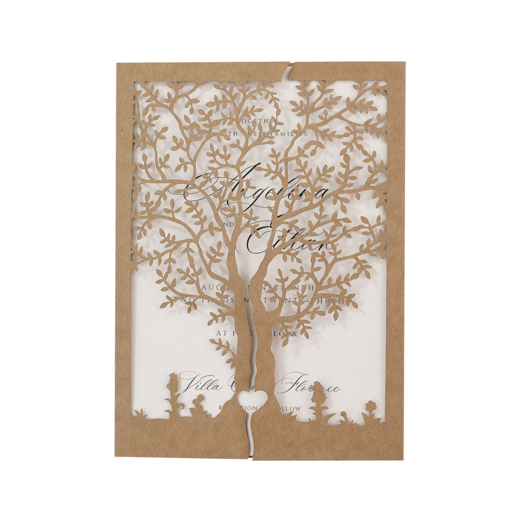 Rustic Laser Cut Wedding Cover With Tree Motif For 5x7 Card, DIY Invitation, Baptism, Anniversary