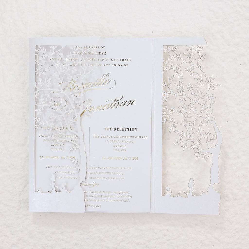 Rustic Laser Cut Wedding Cover With Tree Motif For 5x7 Card, DIY Invitation, Baptism, Anniversary