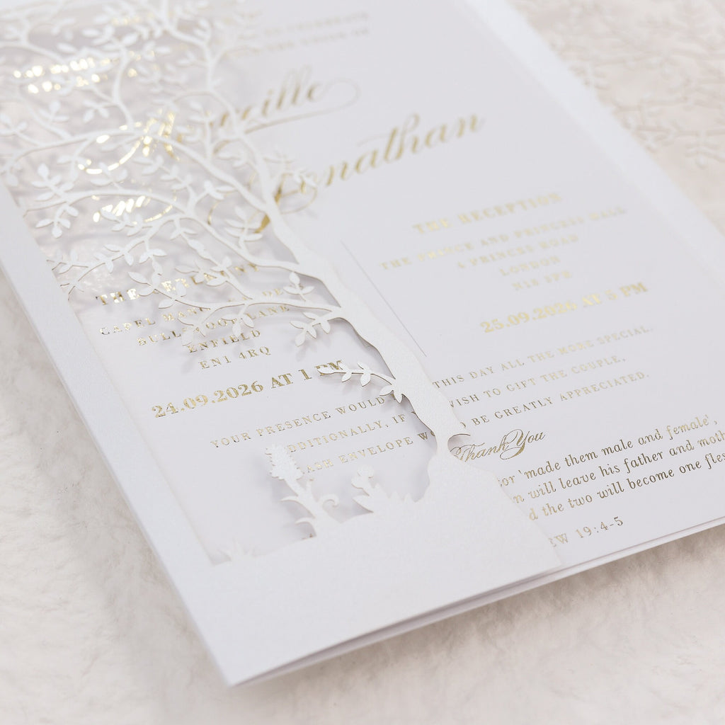Rustic Laser Cut Wedding Cover With Tree Motif For 5x7 Card, DIY Invitation, Baptism, Anniversary