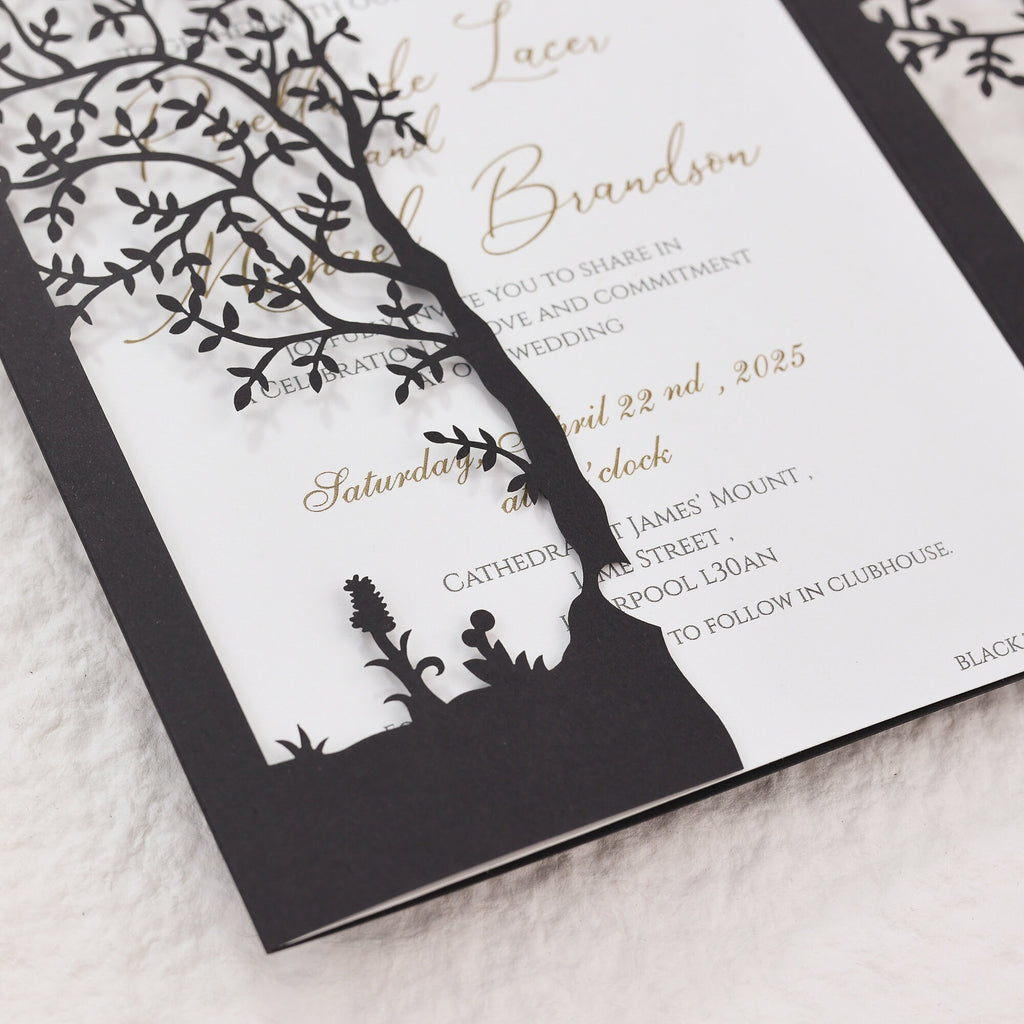 Rustic Laser Cut Wedding Cover With Tree Motif For 5x7 Card, DIY Invitation, Baptism, Anniversary