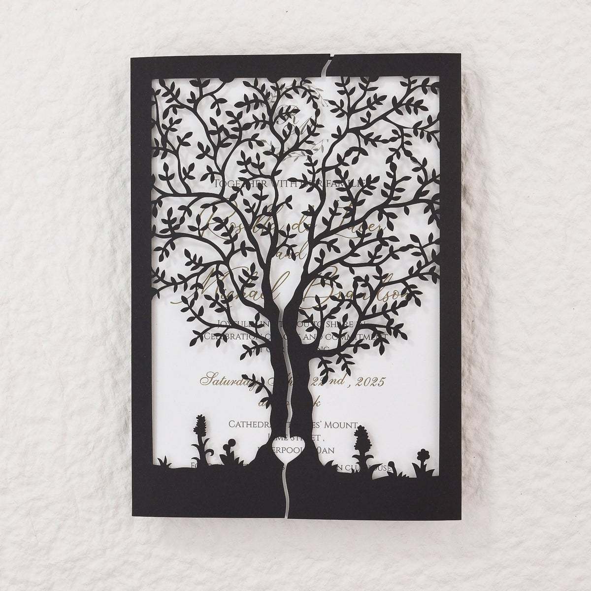Rustic Laser Cut Wedding Cover With Tree Motif For 5x7 Card, DIY Invitation, Baptism, Anniversary
