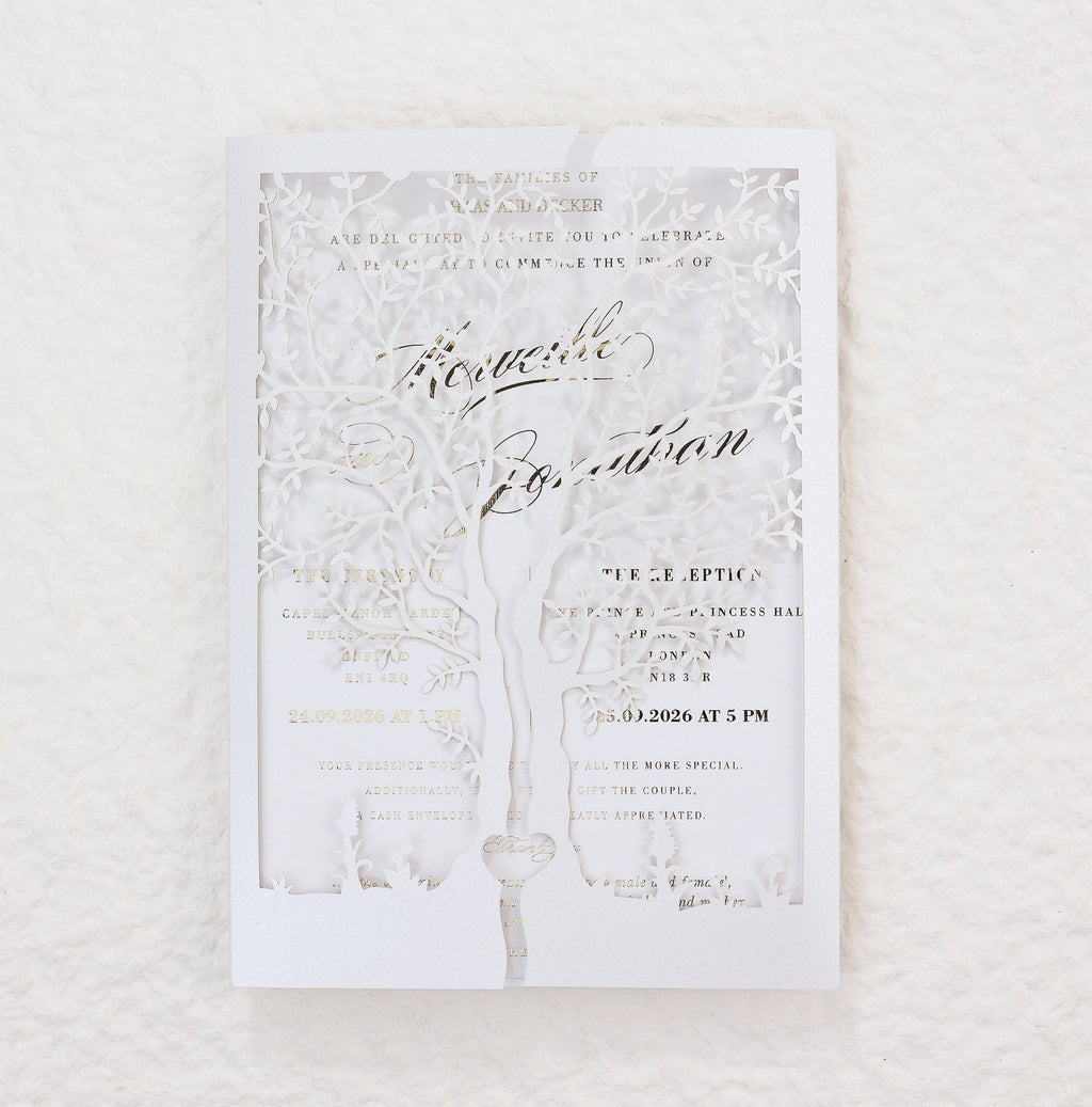 Rustic Laser Cut Wedding Cover With Tree Motif For 5x7 Card, DIY Invitation, Baptism, Anniversary