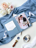 Linen Matted Folio - Dusty Blue, Foil Stamped with Monogram, Wedding Photo Folio, Keepsake