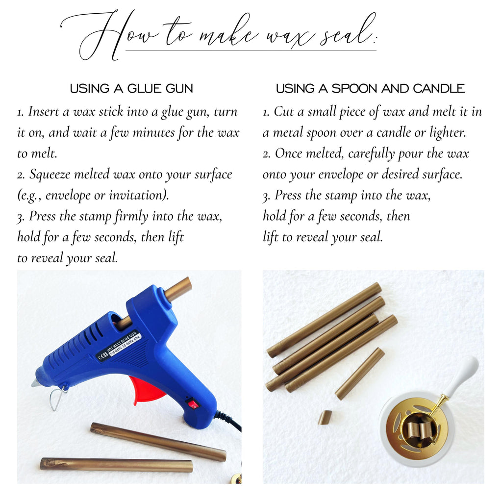 Instructions on how to make wax seals using a glue gun, or a spoon and a candle