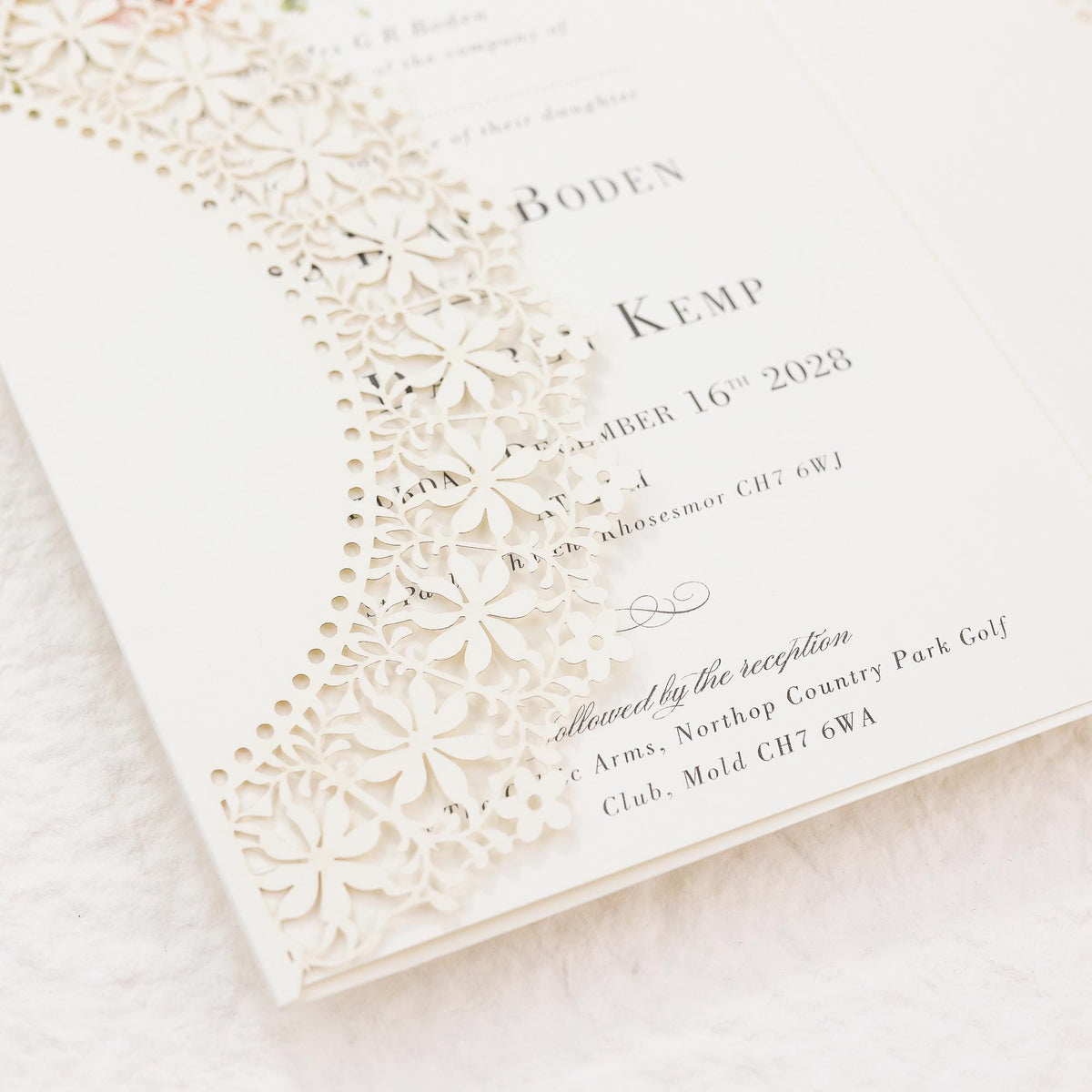 Lace Laser Cut Cover for 5x7 Wedding Invitation - Custom Color