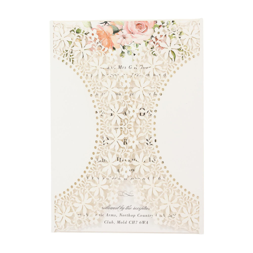 Lace Laser Cut Cover for 5x7 Wedding Invitation - Custom Color