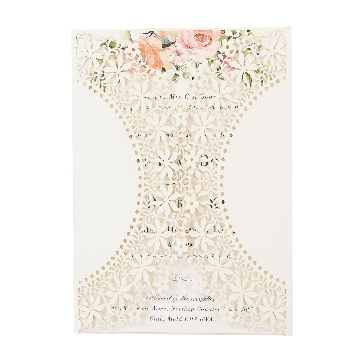 Lace Laser Cut Cover for 5x7 Wedding Invitation - Custom Color