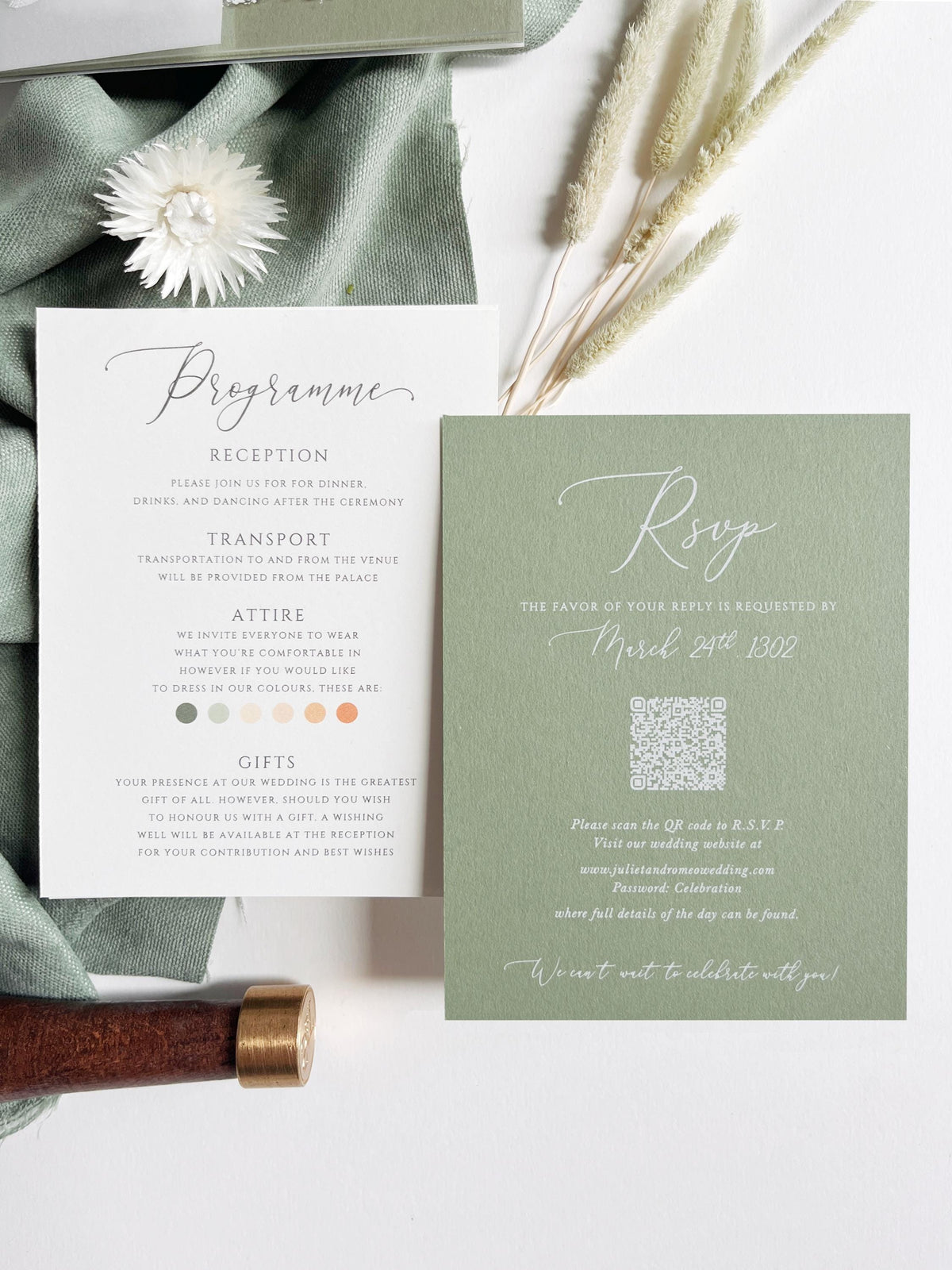 Clear Acrylic Wedding Invitation Suite, Sage Green Wedding Invites, Vellum Wrap with Wax Seal, Botanical Greenery - Venue Joannitów Castle