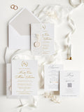 Gold Foil Wedding Invitation Suite with Pearl Embellishments, Wax Seal & Dried Flowers