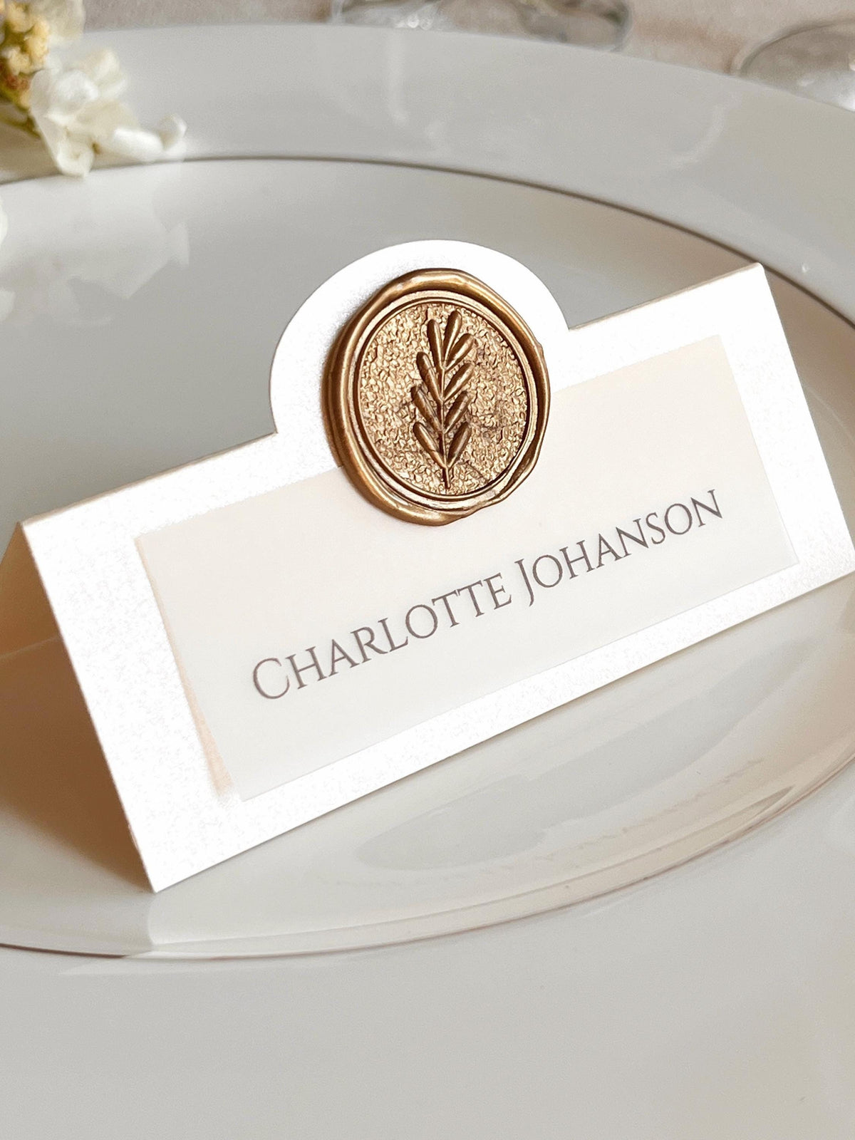 Wedding Place Cards with Wax Seal, Personalised Escort Cards, Botanical Leaf Name Cards, Custom Monogram Seating Cards