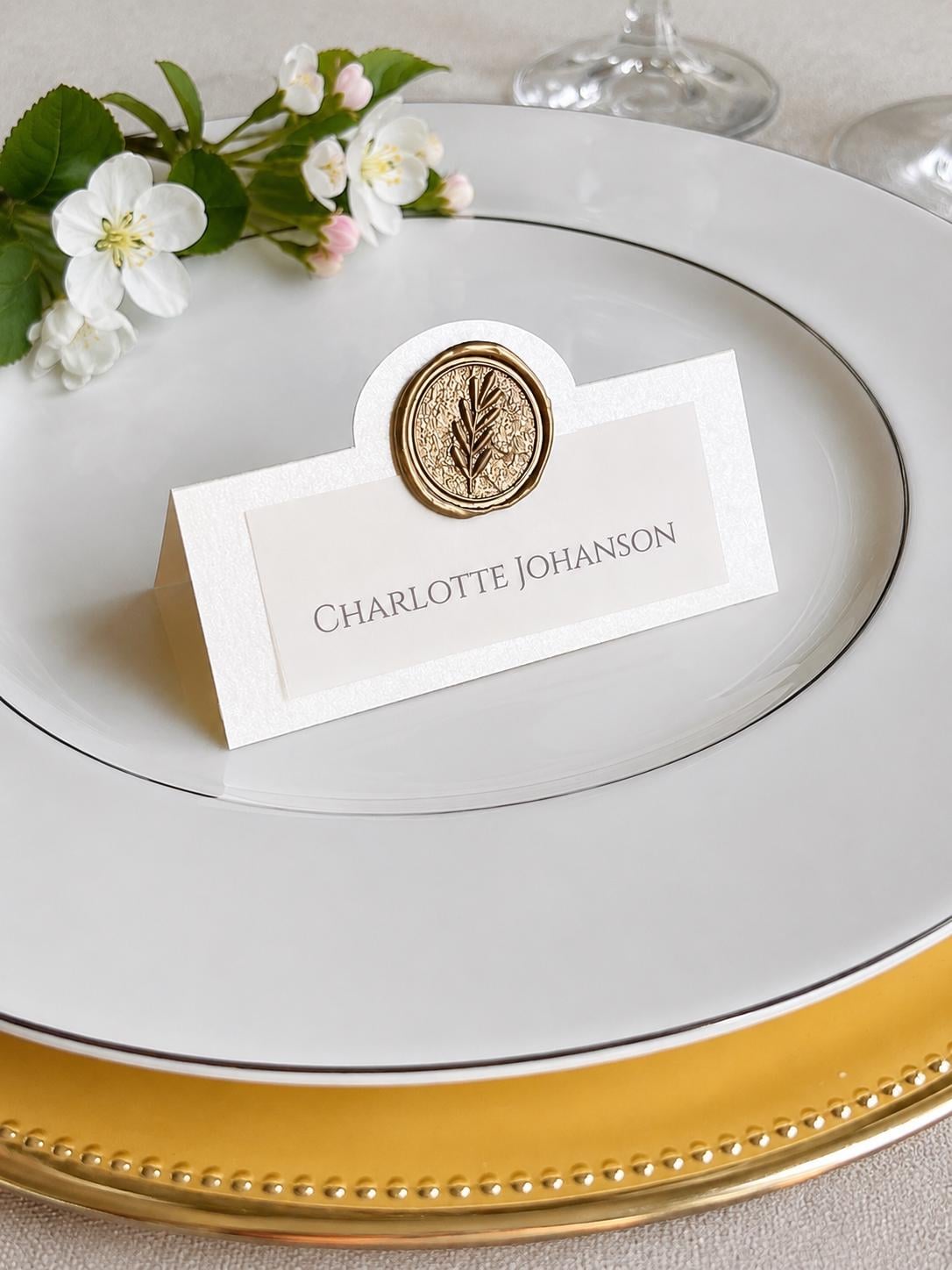 Wedding Place Cards with Wax Seal, Personalised Escort Cards, Botanical Leaf Name Cards, Custom Monogram Seating Cards
