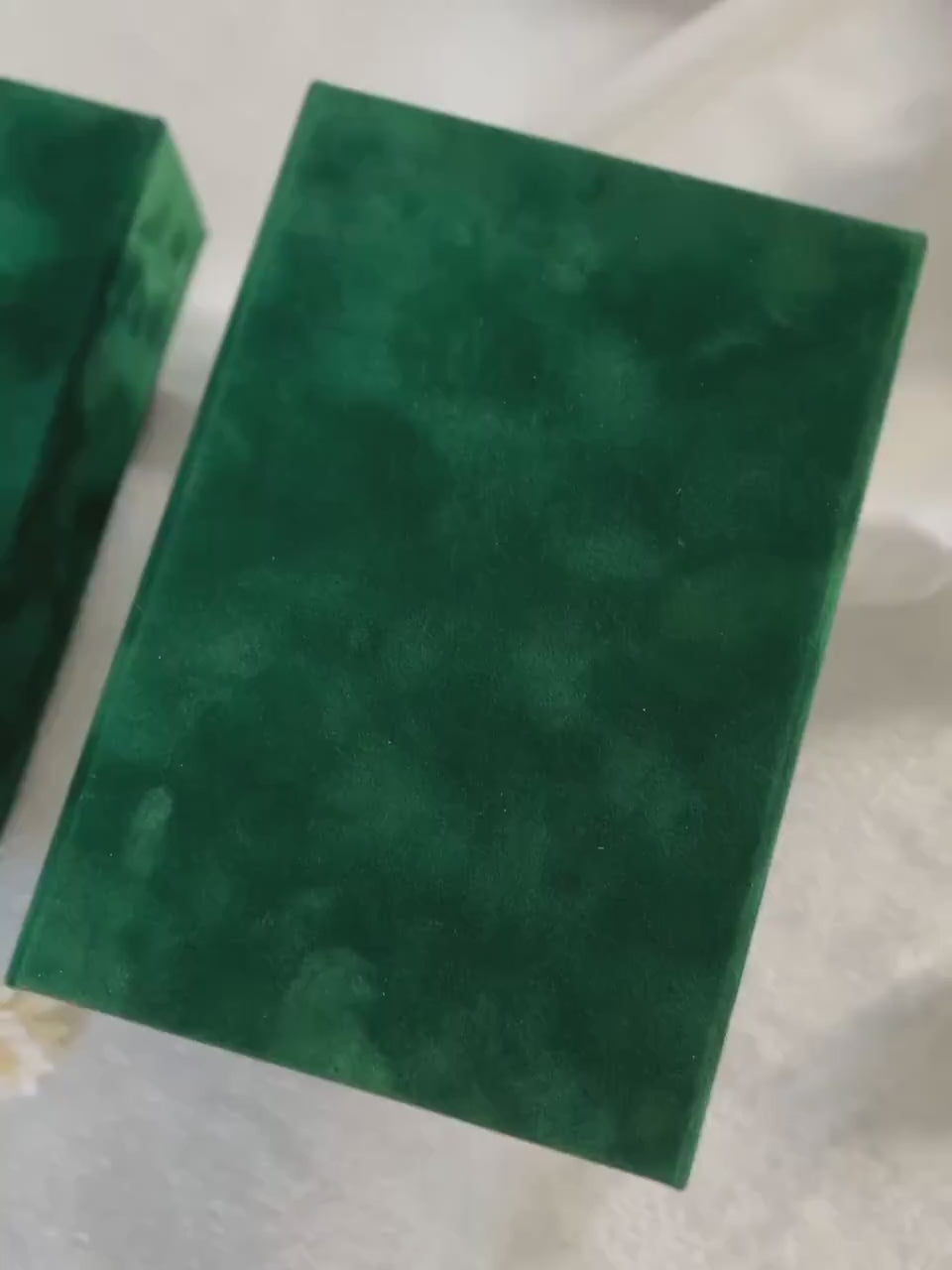 Emerald Velvet Wedding Invitation Box, Gold Monogram Keepsake, Magnetic Closure