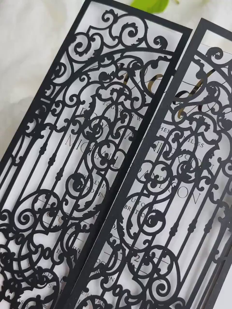 Baroque Laser Cut Gatefold Invitation Cover – Ornamental Wedding Wrap for 5x7 Card – Custom Color