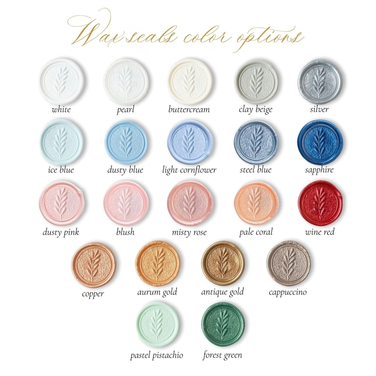 Wax seal colour swatches — 21 colours